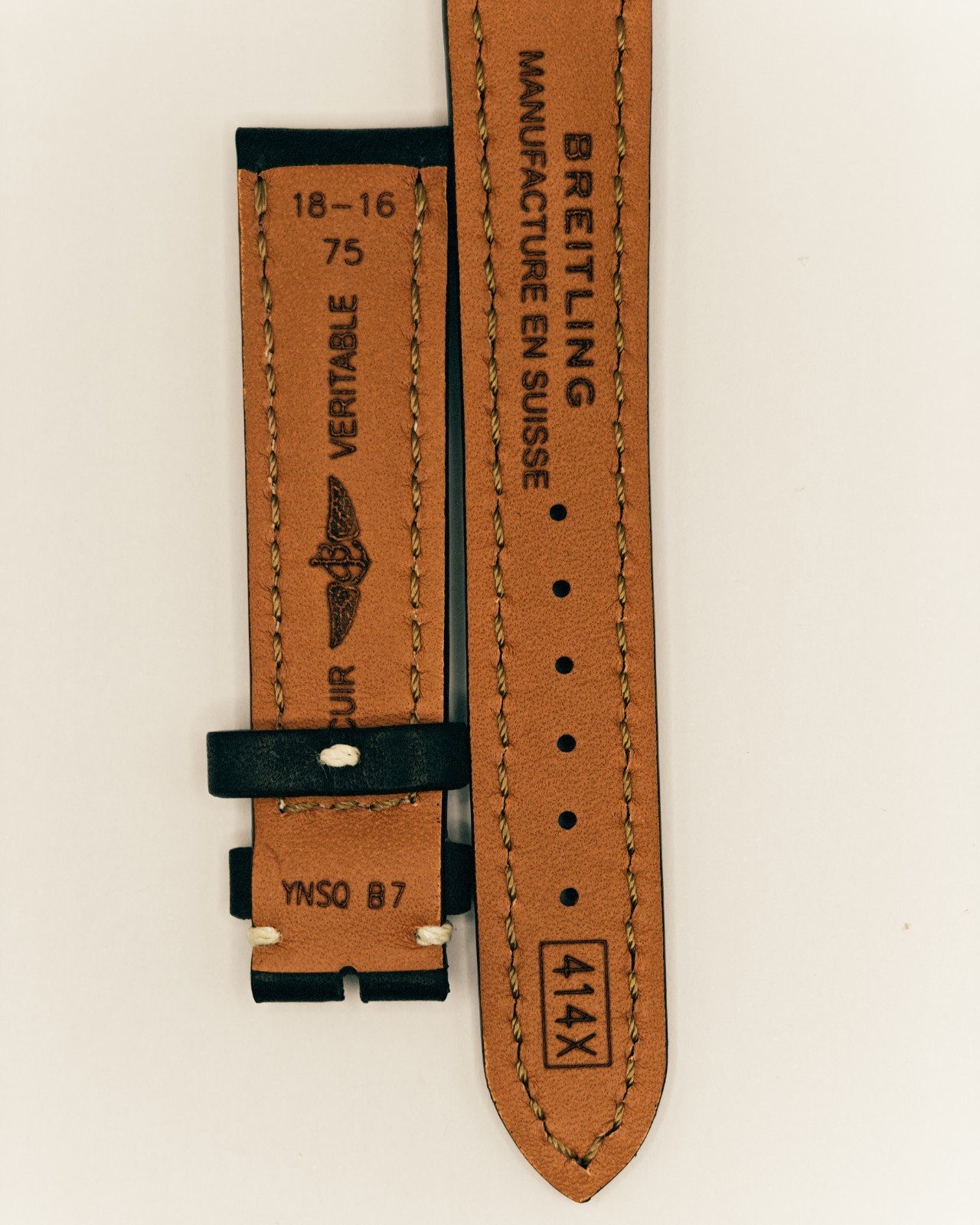 New Breitling black calfskin leather strap 18-16 mm authentic Ref 414X
