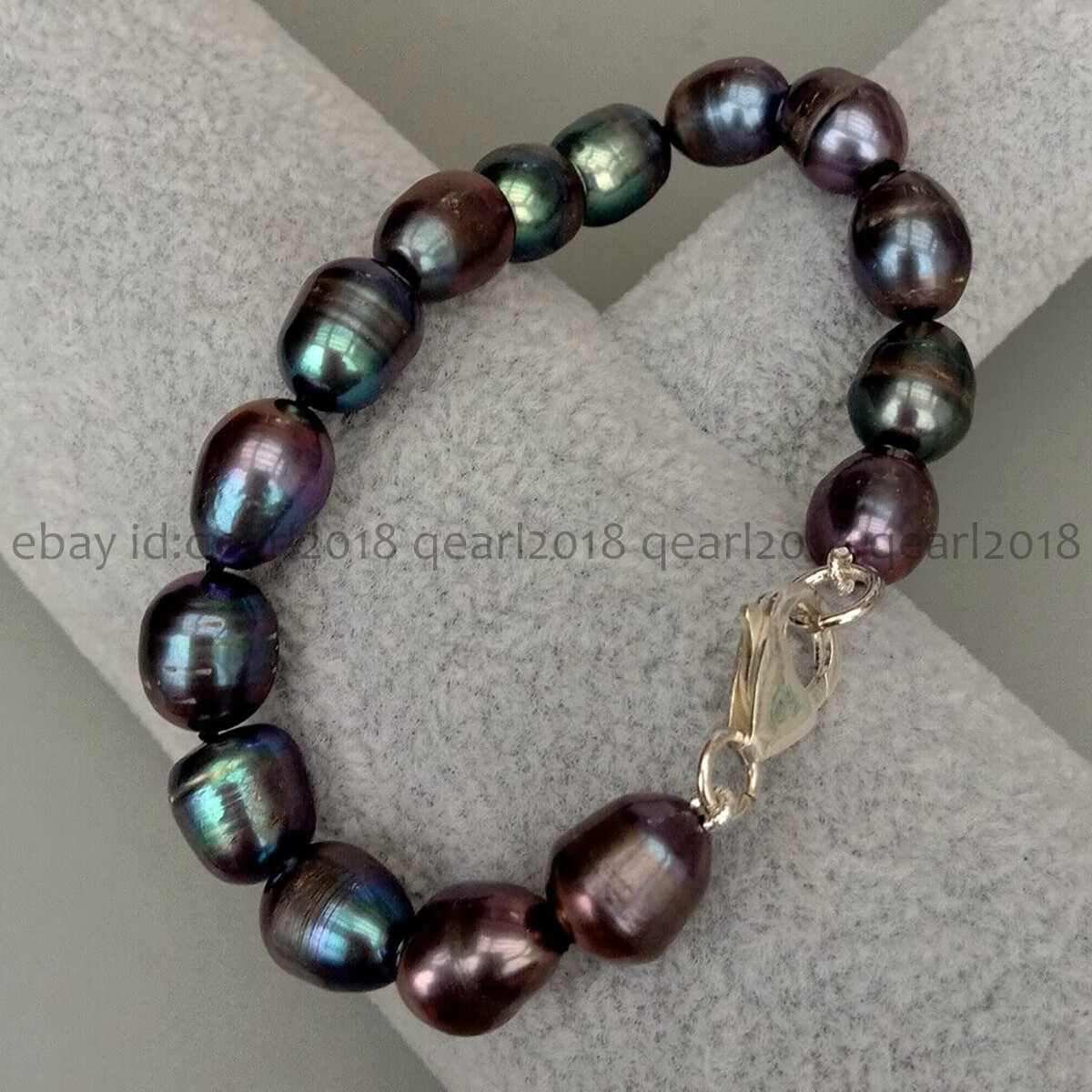 Natural White Black Gray Pink Purple Rice Cultured Pearl Beads Bracelet 7-8.5”