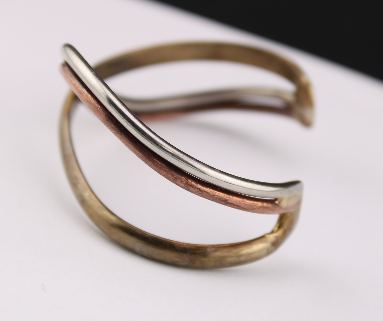 Vintage Copper Brass Nickle Silver Modernist Brutalist Cuff Bracelet 6.5″