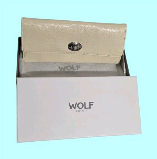 WOLF 1834 London Travel Jewelry Roll Case Cream Leather Full Set Anti-Tarnish