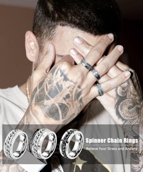REVOLIA 16PCS Silver Rings for Men Stianless Steel Band Rings for Men Women 9