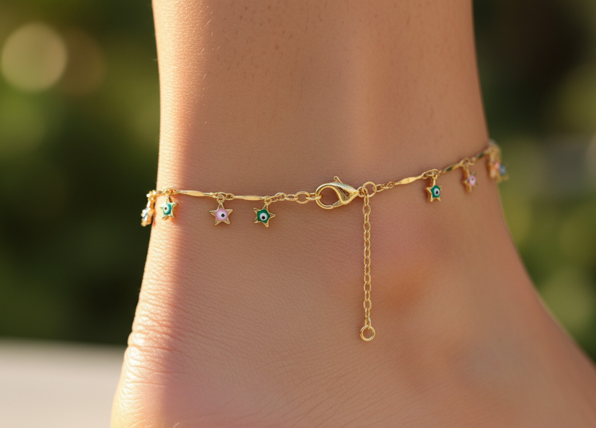 Charming Floral Evil Eye Anklet Gold Plated Designer Multi-Color Chain For Women