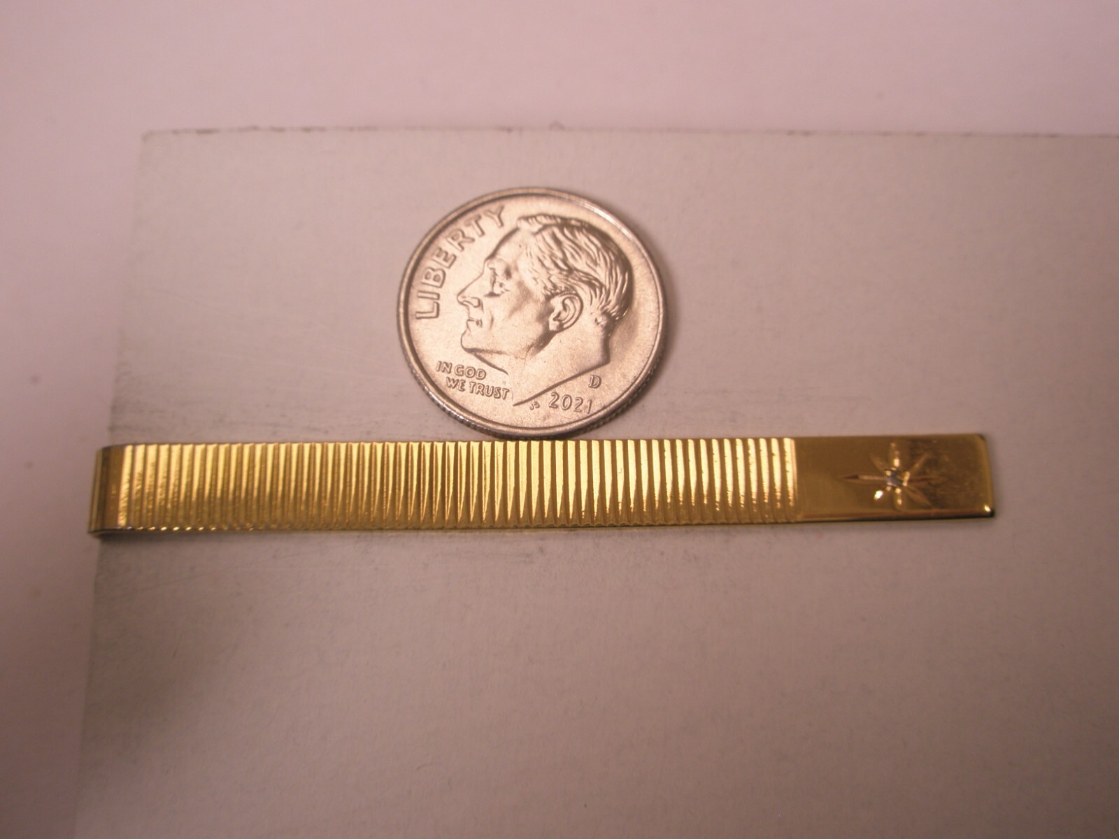 2-1/4″ Thin Design White Rhinestone Gold Tone MODERN Tie Bar Clip