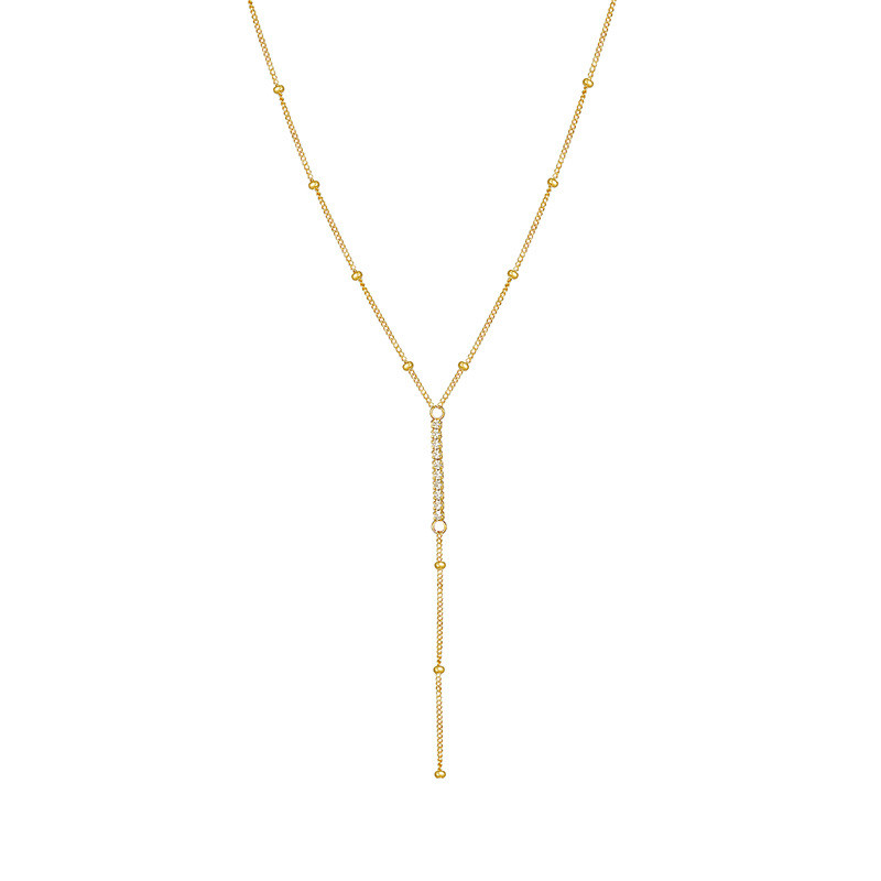 Gold Plated 925 Sterling Silver CZ Beaded Y Lariat Necklace for Women