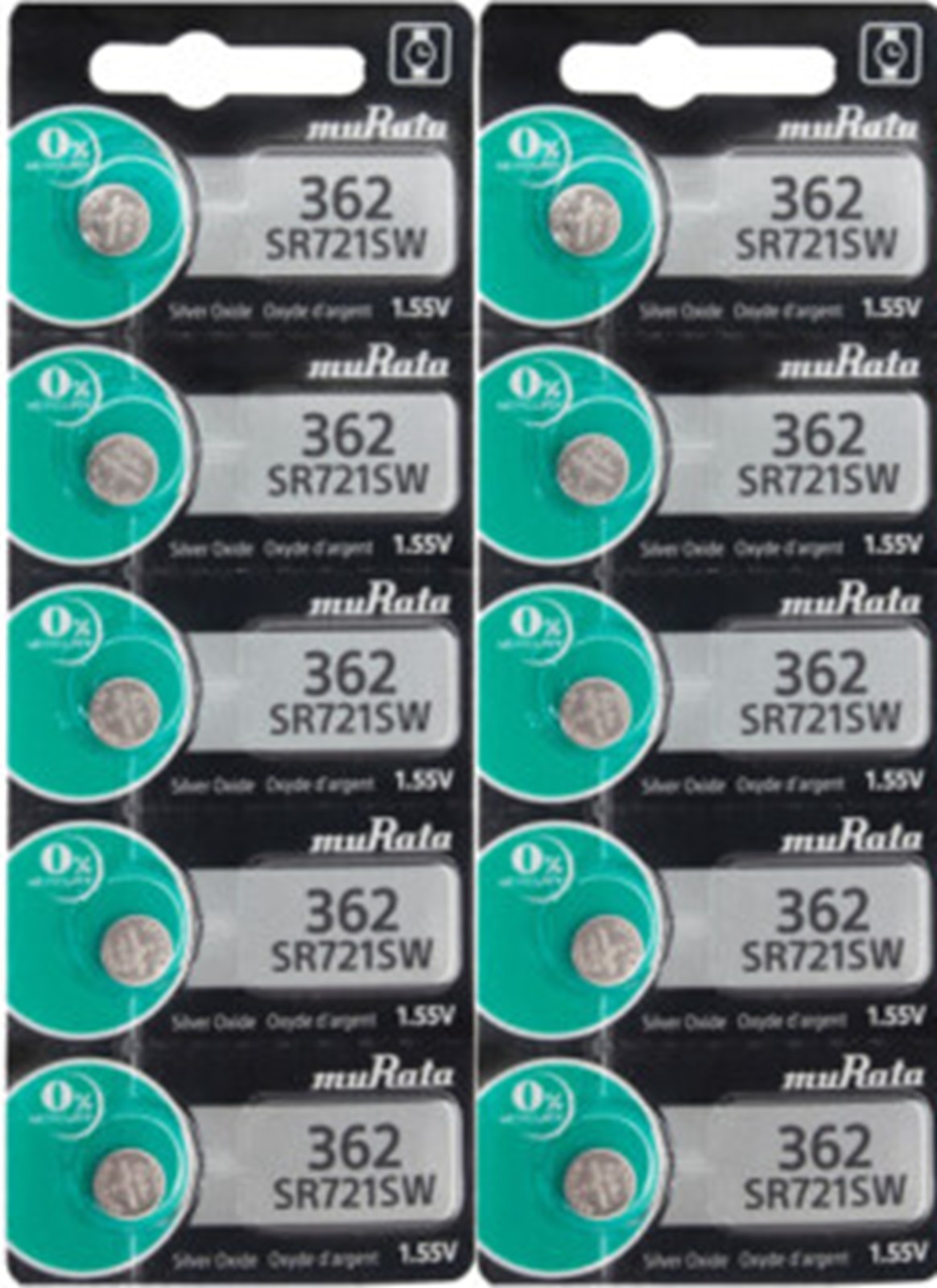 Ten (10) Murata 362 (SR721SW) Silver Oxide Watch Battery – Replaces Sony 362