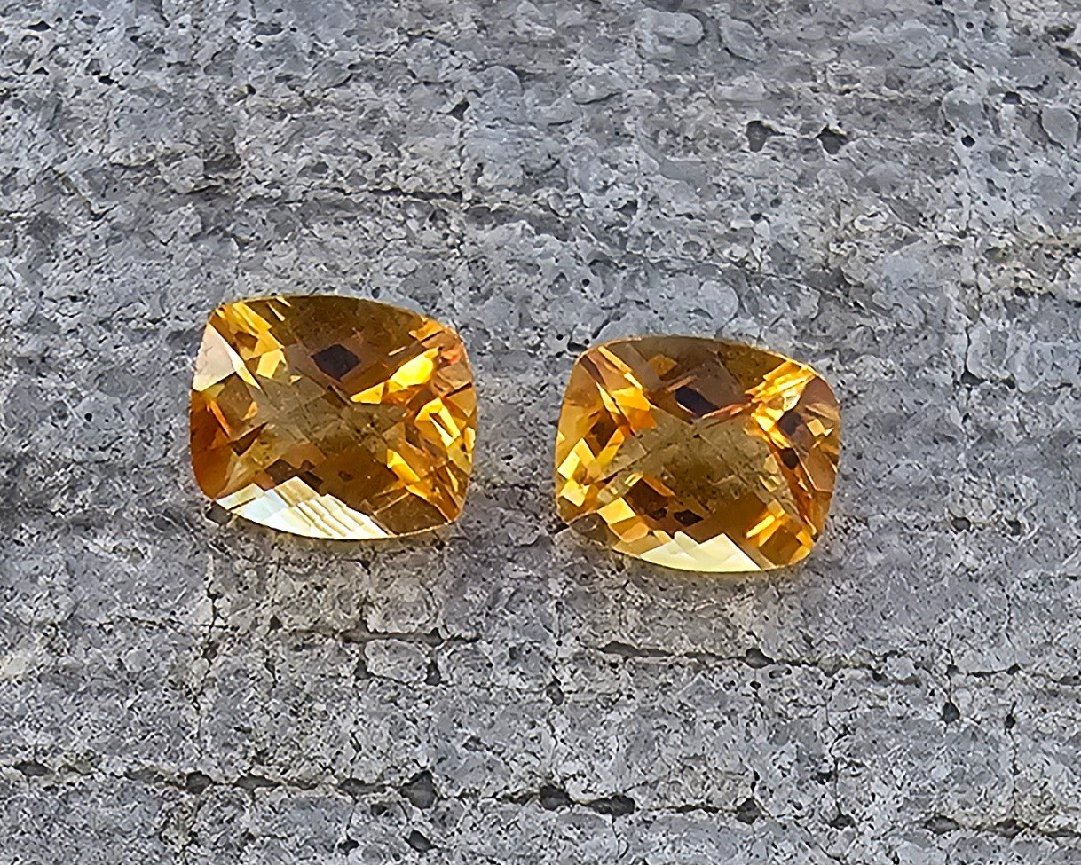 Citrine Pair Of 10.8mm Cushion Loose Stones
