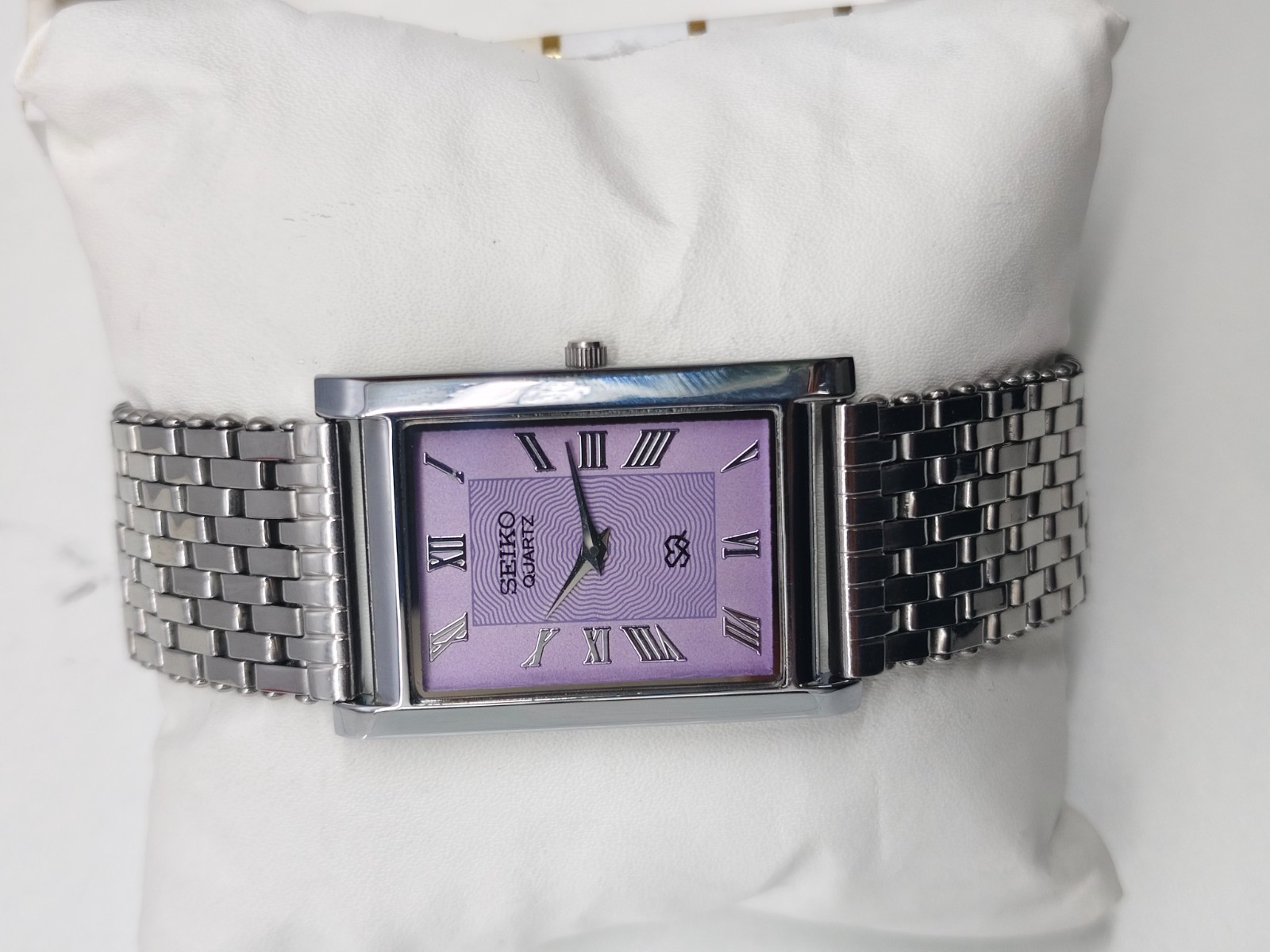 Vintage Refurbished Seiko Slim Tank Purple Quartz Japan Men s Wrist Watch