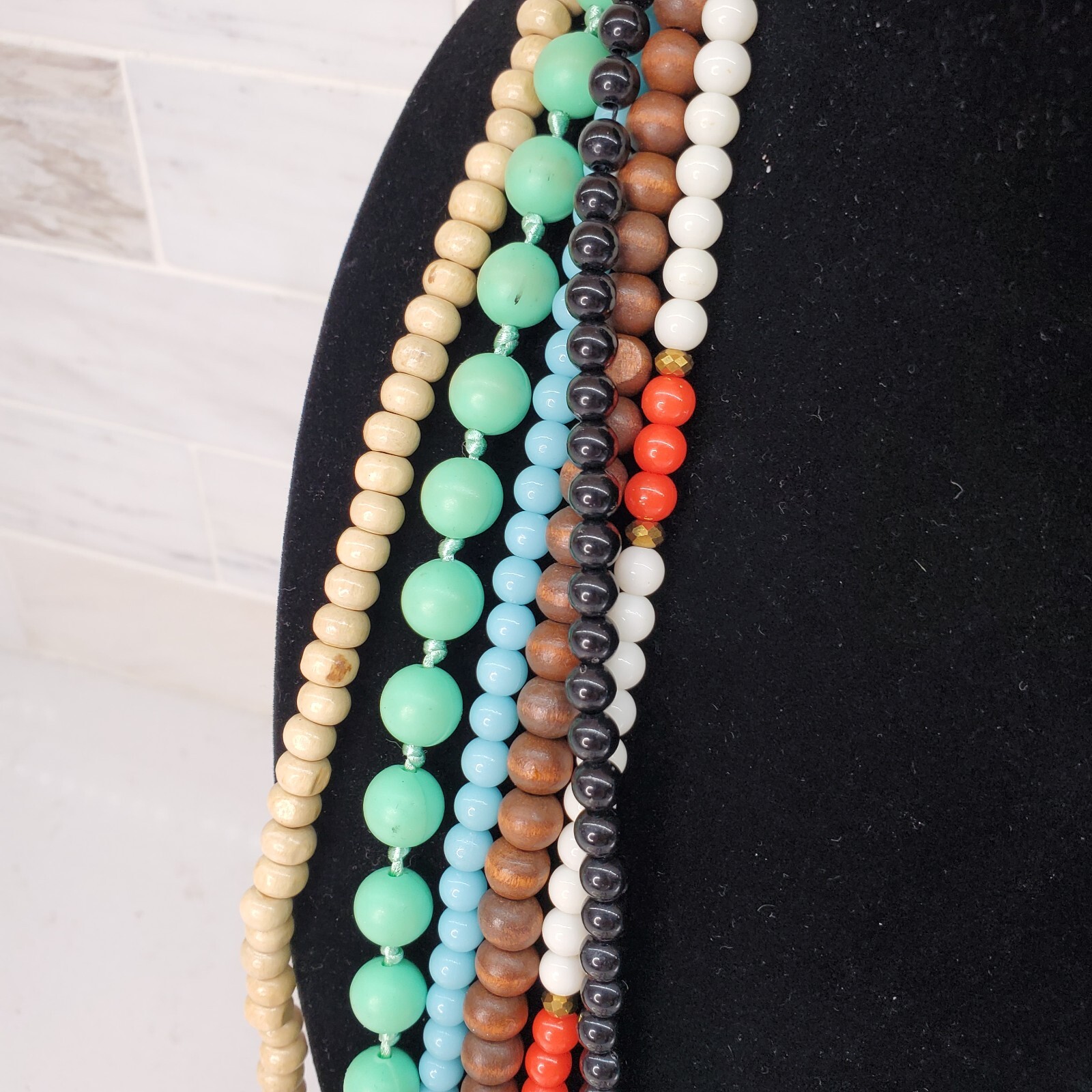 6 Beaded Tassel Necklaces – Wood & Faux Turquoise & Bone & Shell Multicolor Long