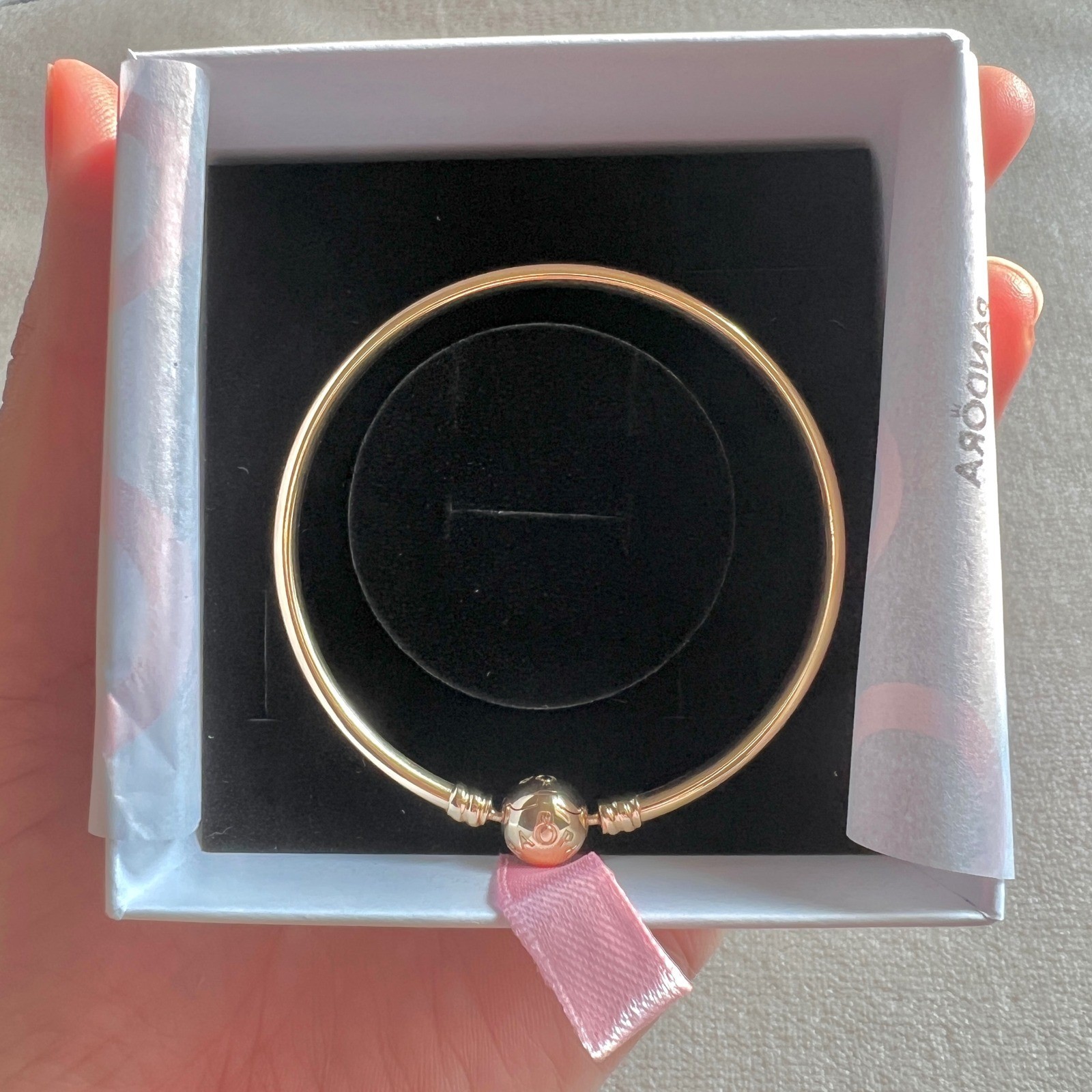 Retired Pandora Moments 14k Yellow Gold Bangle Bracelet G585 ALE 7.5 Medium Size