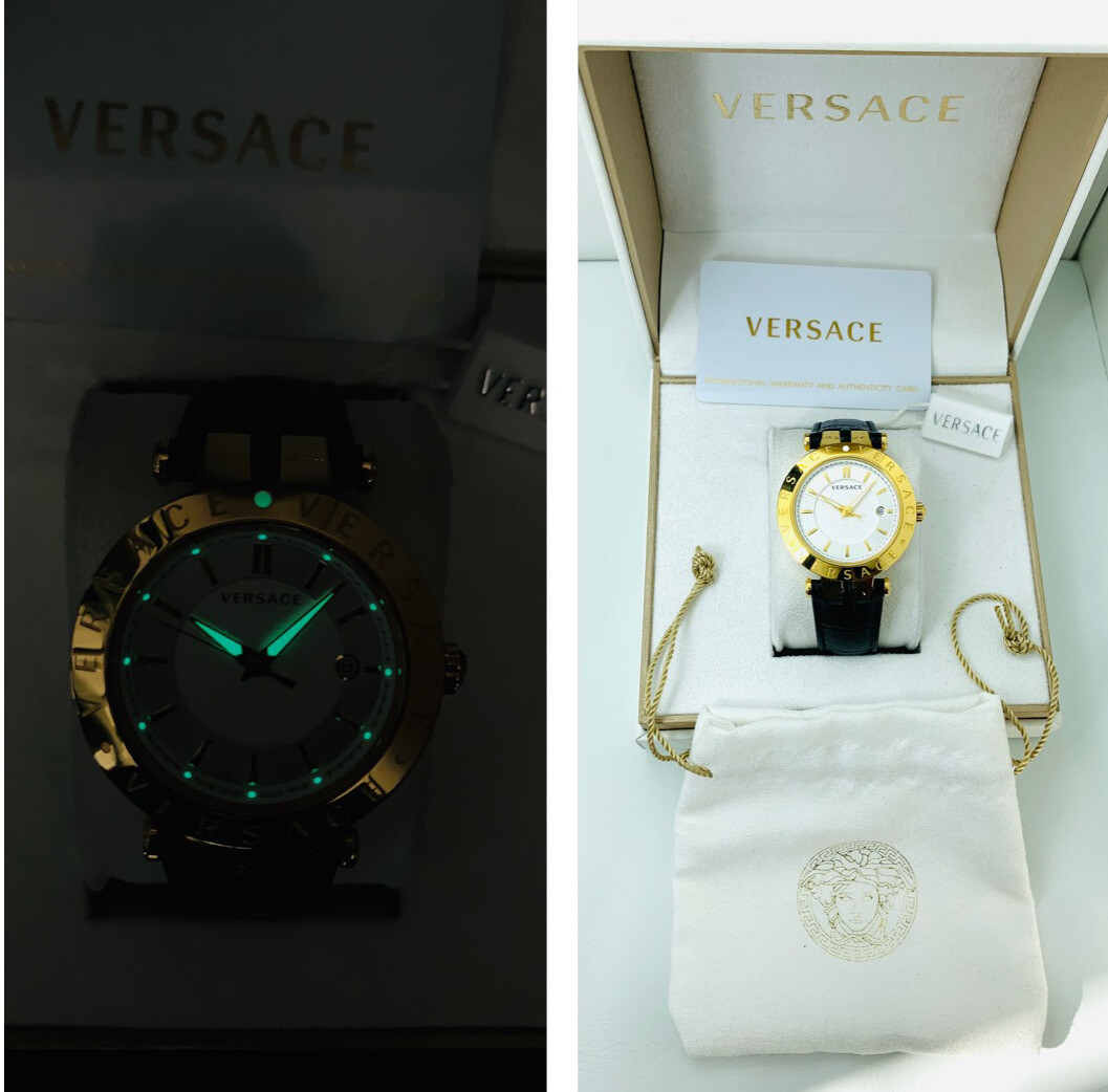 Versace VQP040015 V-Race 42mm Case IP 2N Black Croco Pattern Leather Strap Watch
