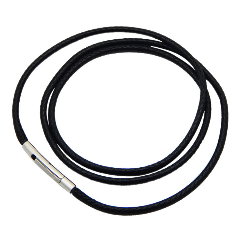 316L Stainless Steel 24″ Black 2mm Wide Leather Rope Cord Chain Pendant Necklace