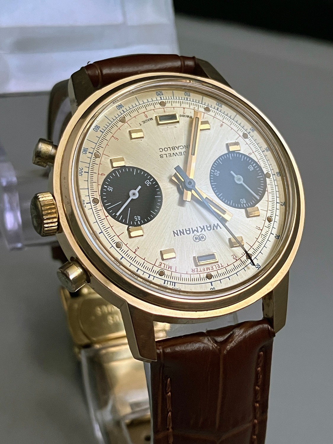 Vintage Wakmann 1376 Chronograph Valjoux 7733 Gold-tone, Working Well