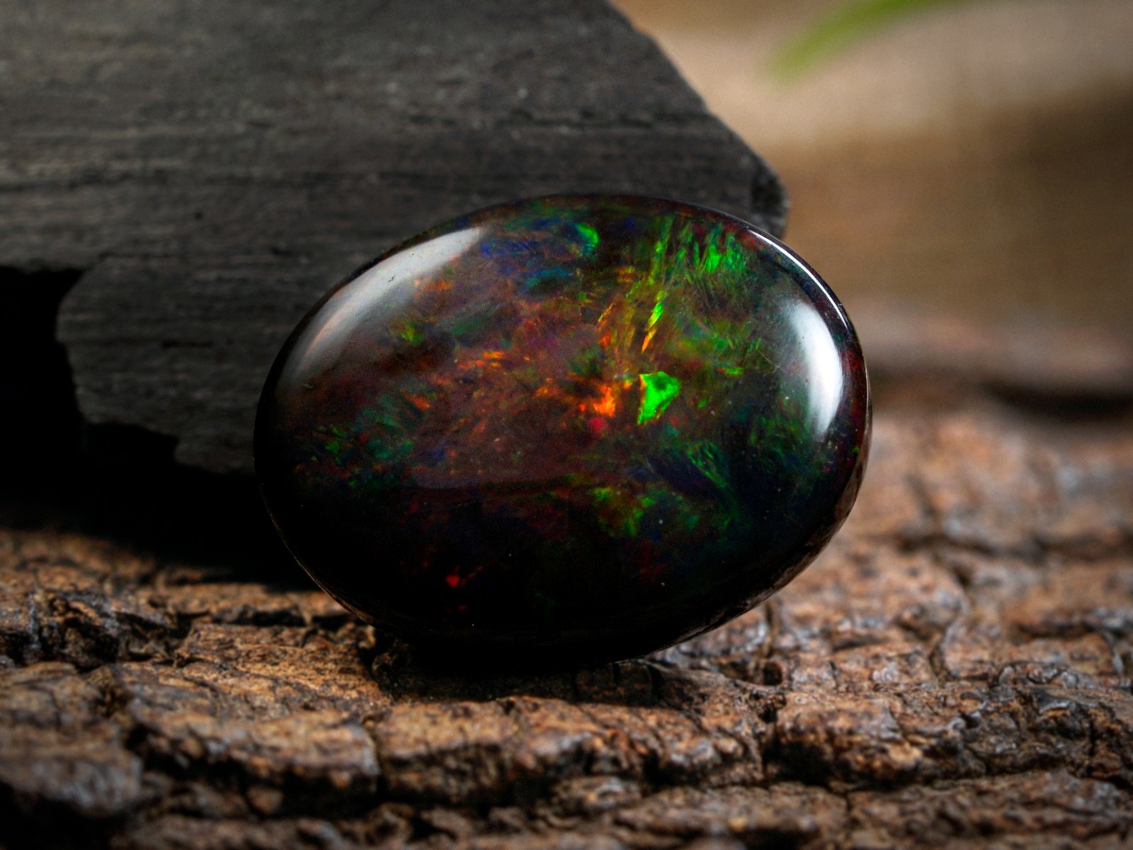 6.90 Carat Ethiopian Black Opal Cabochon 15x11x7 MM Oval Shape Welo Fire Opal