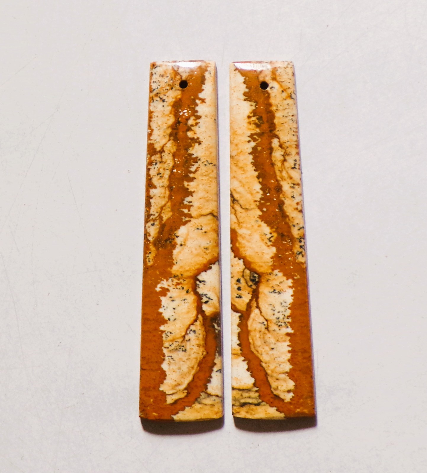 36.35 Cts Natural Picture Jasper Drilled Cabochon Match Pair Gemstone 51X12MM 22