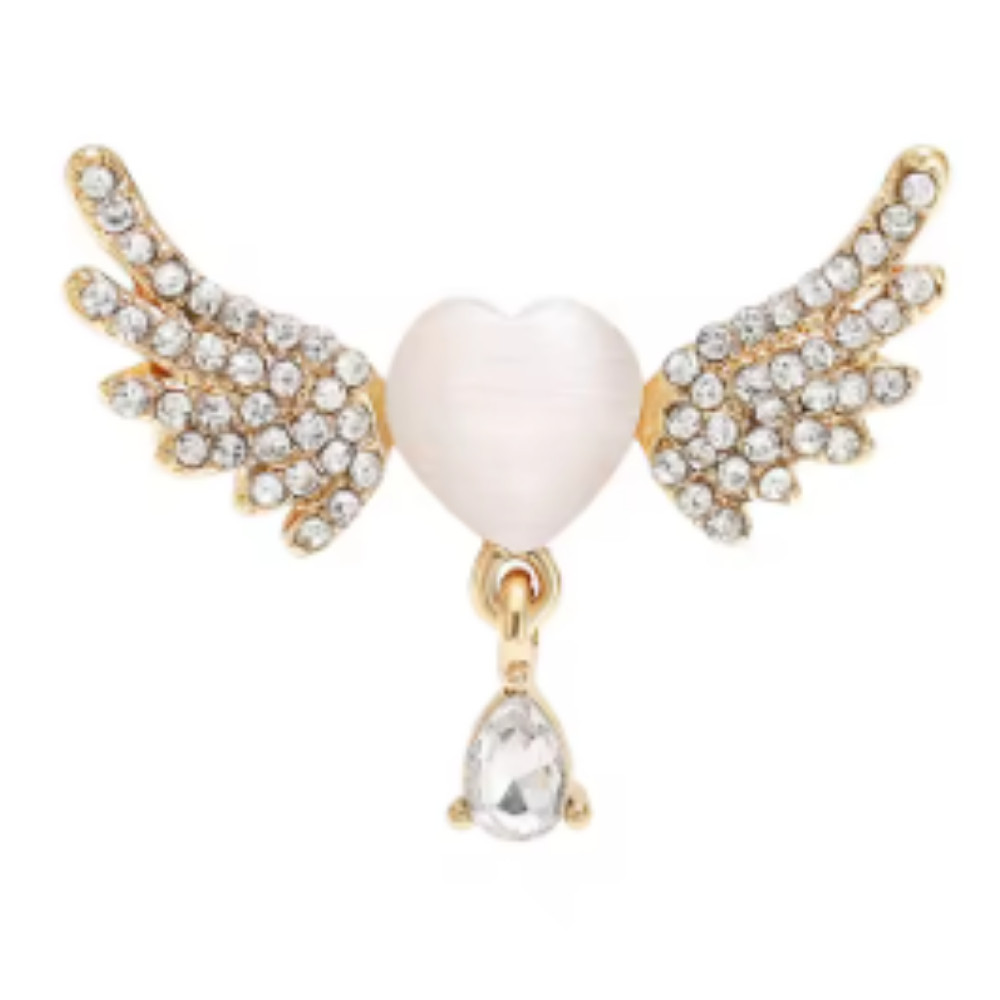 Art Deco Style Enamel Crystal Angel Wings White Heart Brooch Badge Pin Gift USA
