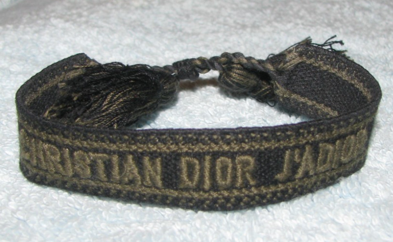 Christian Dior J’Adior Woven Adjustable Friendship Bracelet Olive Green & Black