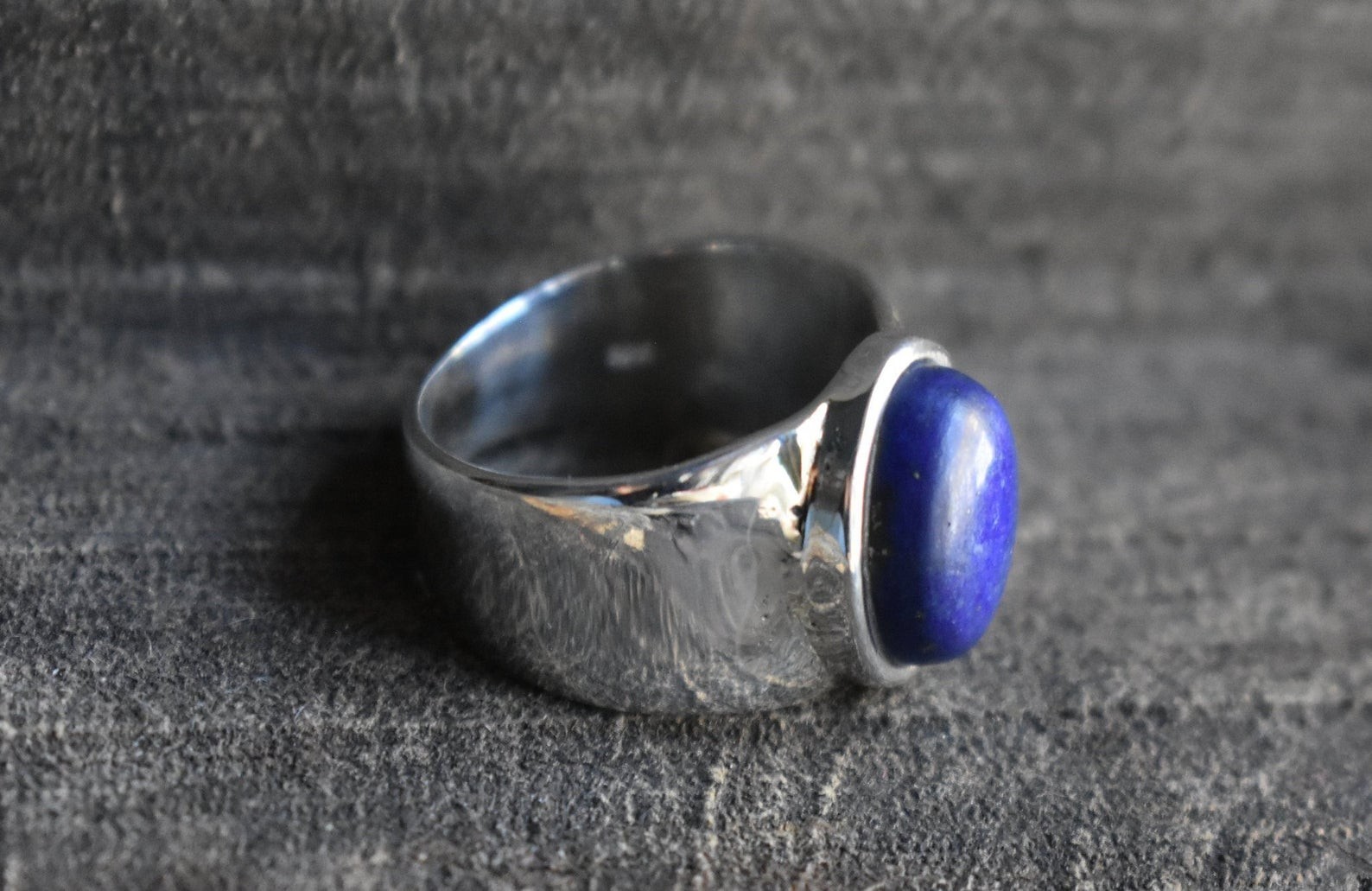 Solid 925 Sterling Silver Natural Lapis Lazuli Gemstone Men’s Unisex Band Ring