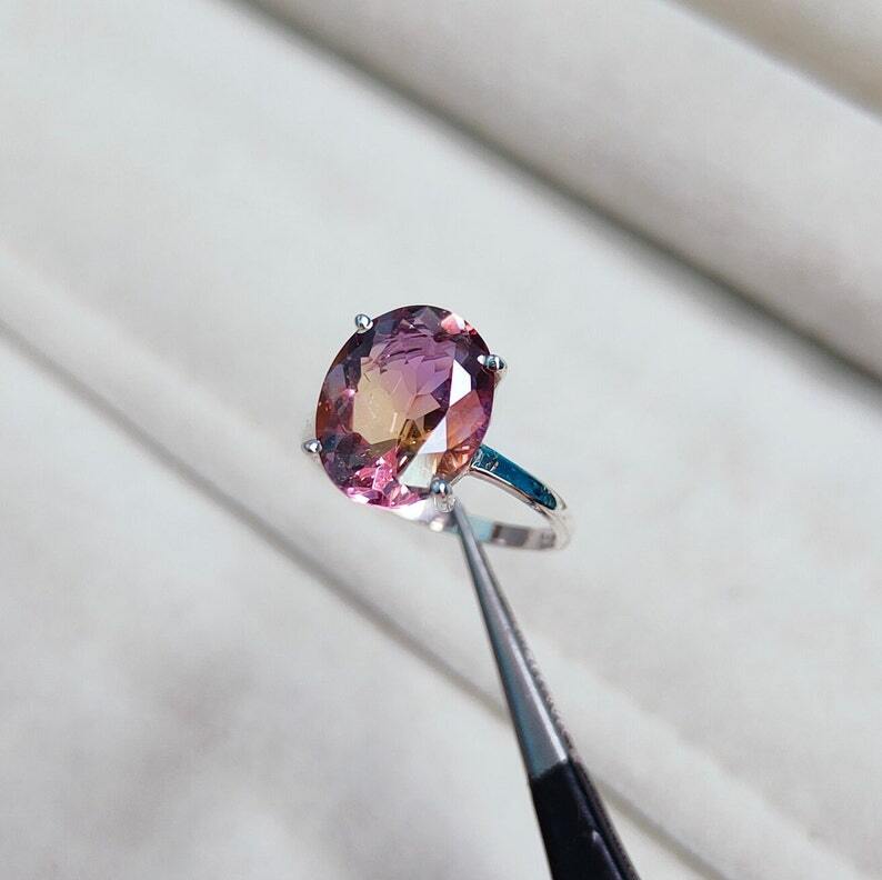 Ametrine Ring, Oval cut Ametrine Ring, 925 sterling Silver Ring, Handmade Ring
