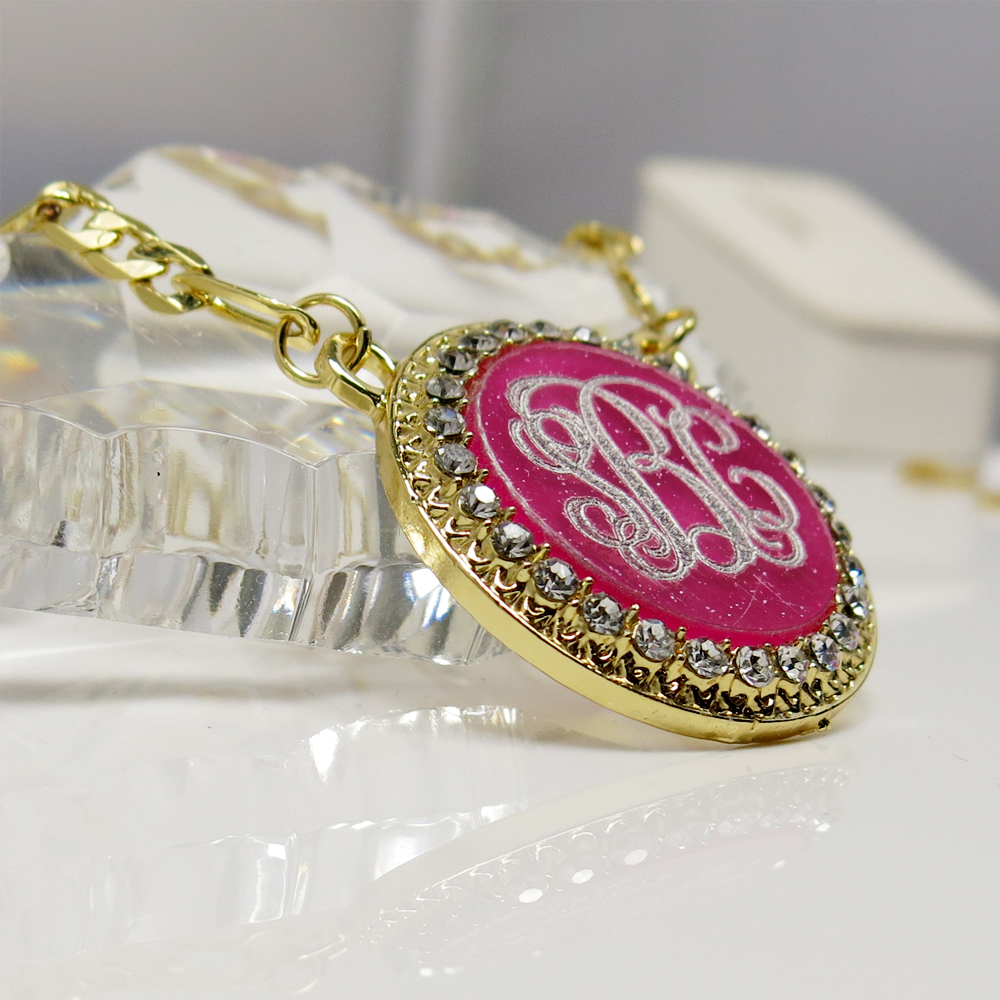 Personalized Monogram Necklace Yellow Gold Plated 1.25″ USA