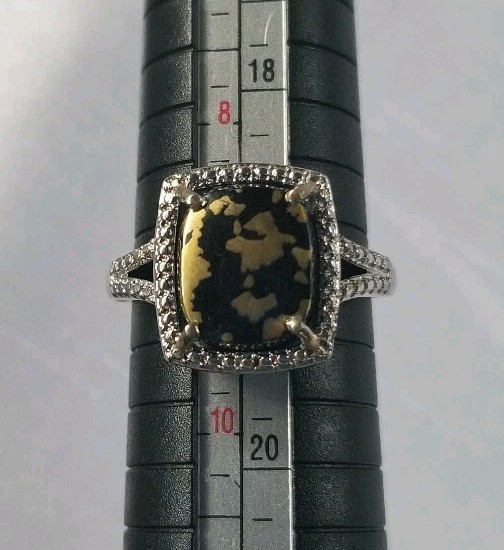 Black And Gold Goldenite Ring Platinum Over Sterling Size 9