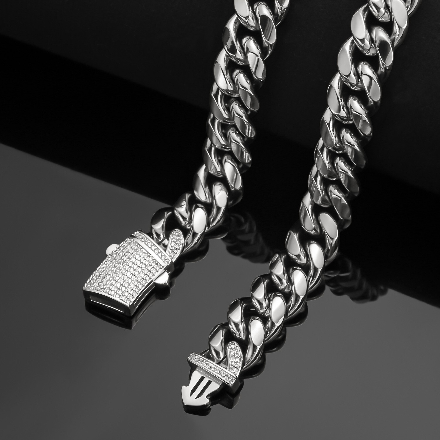 6/8/10/12/14mm Men Women 316L Stainless Steel Cuban Link Chain Necklace CZ Lock