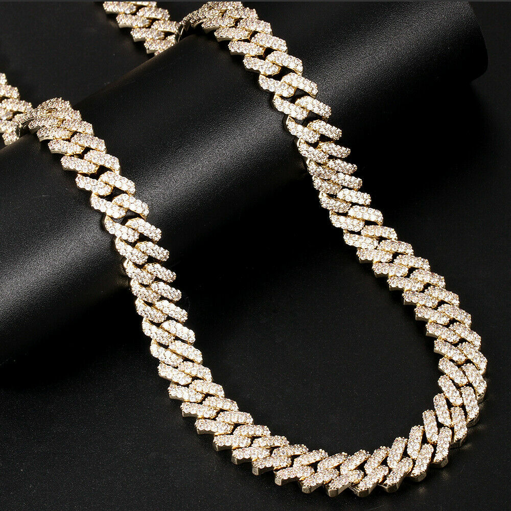 Men’s Heavy Iced CZ Out Miami Cuban Link Chain With Gold Plated Stainless Steel