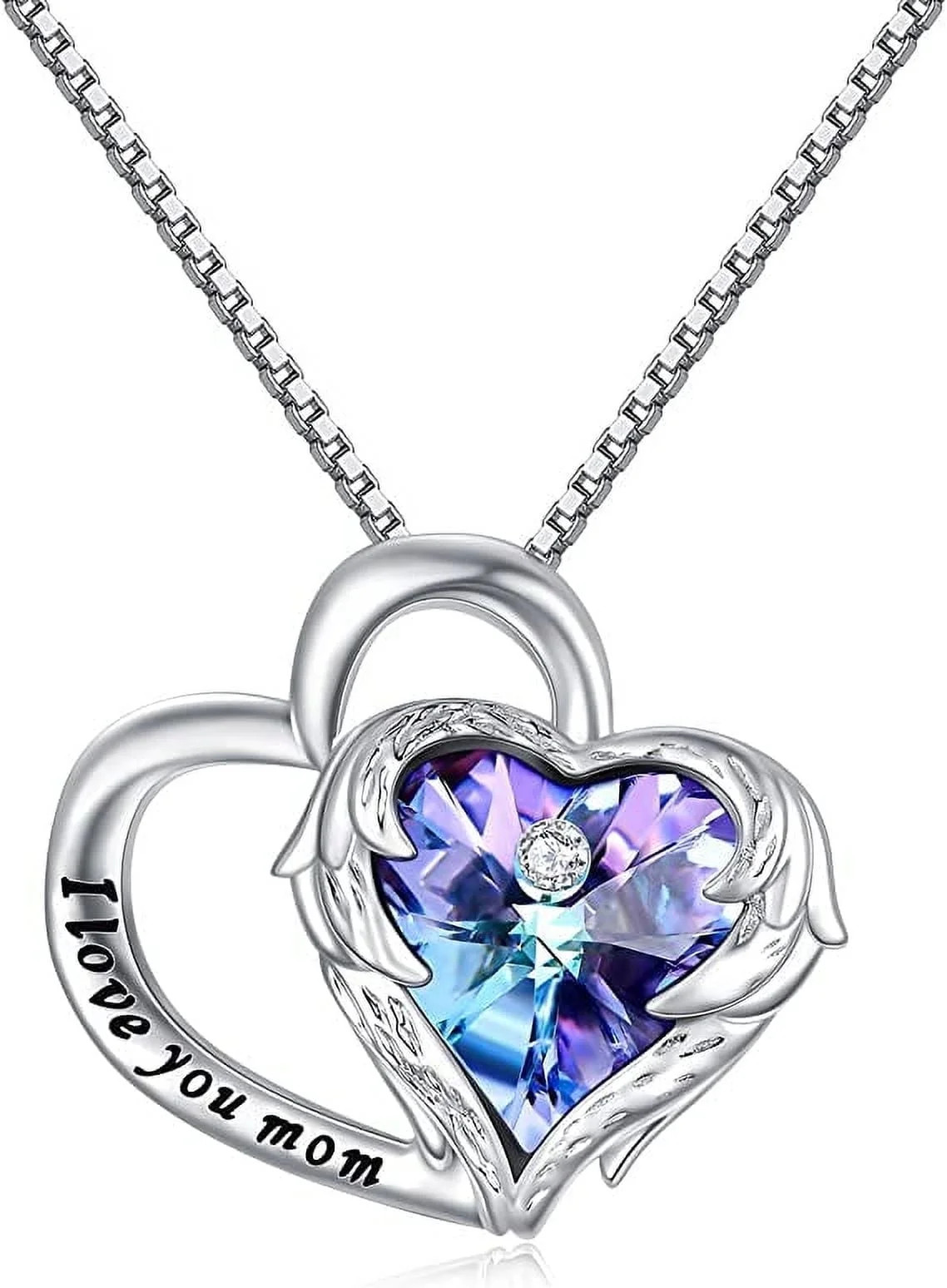 925 Sterling Silver I Love You Mom Heart Necklace with Austrian Crystals Gifts f