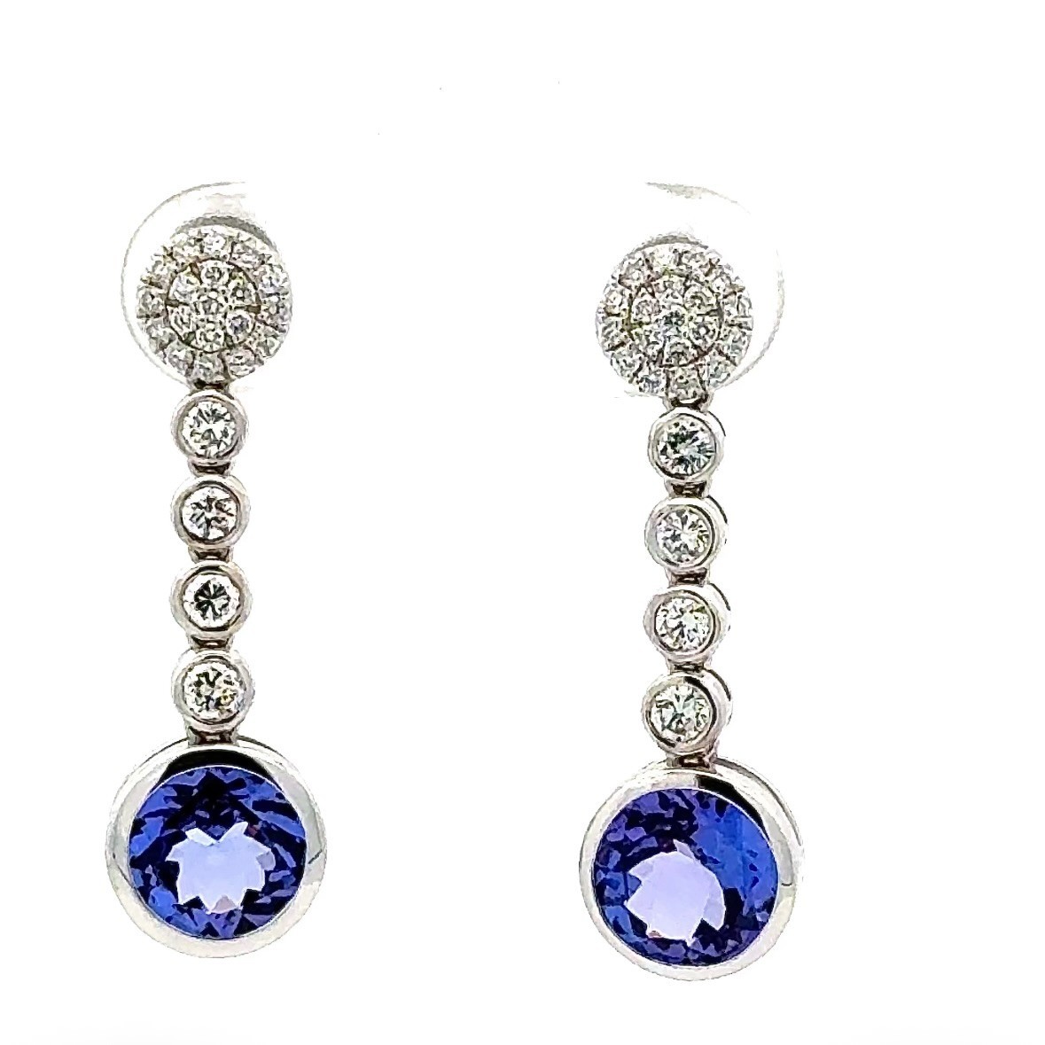 Elegant 14K White Gold Tanzanite & Diamond Drop Earrings