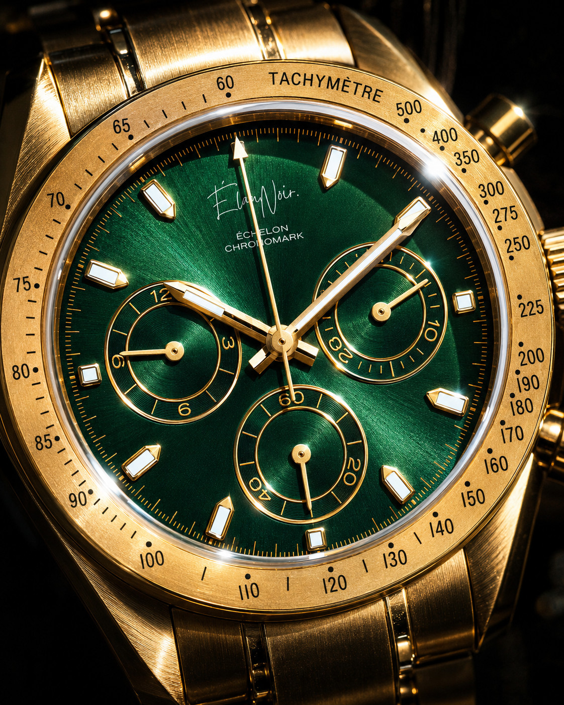 Élan Noir Chronograph Green & Gold Sapphire Crystal Stainless VK63 Quartz 41mm