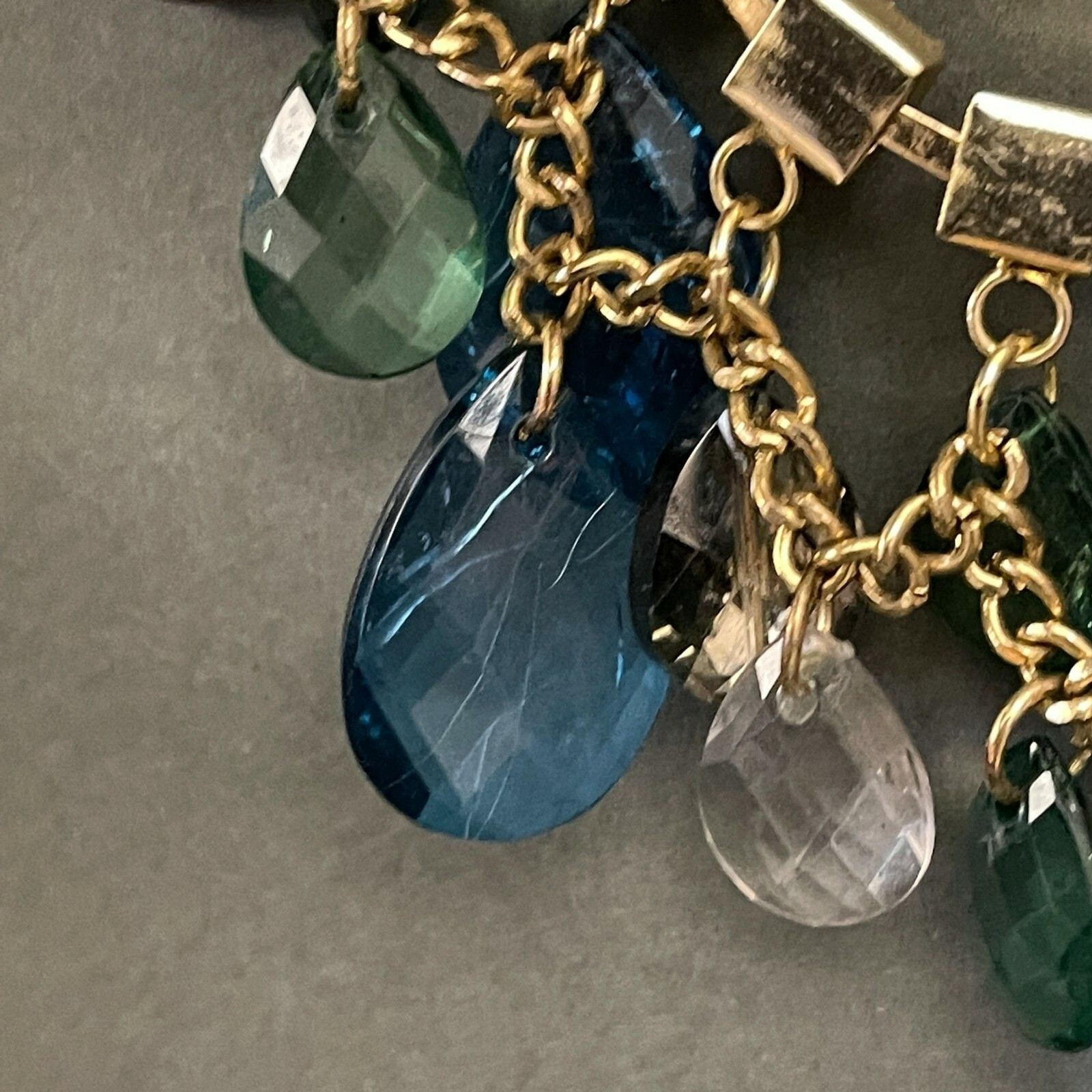 Blue Green Gold-tone Chain Statement Fashion Jewelry Necklace NWOT