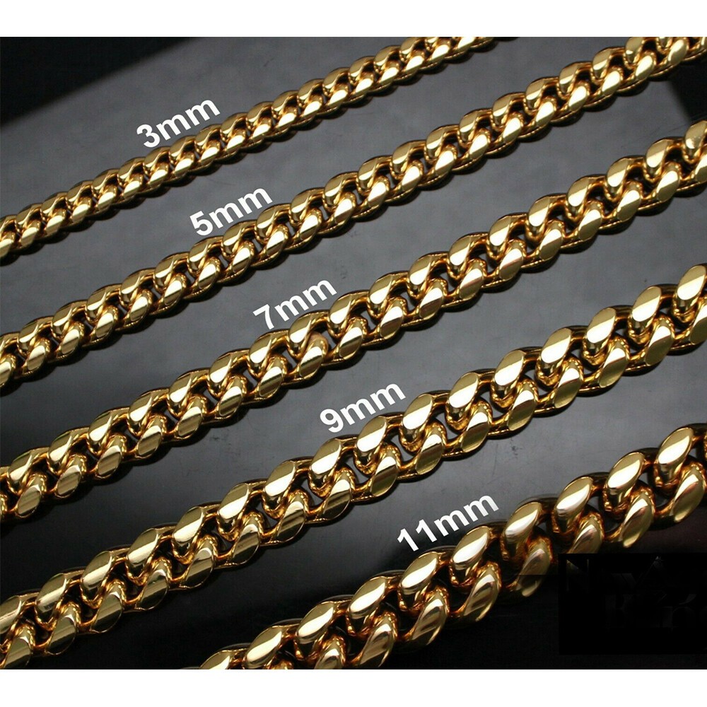 3/5/7/9/11mm Gold Plated Stainless Steel Cuban Chain Necklace Bracelet Men Women