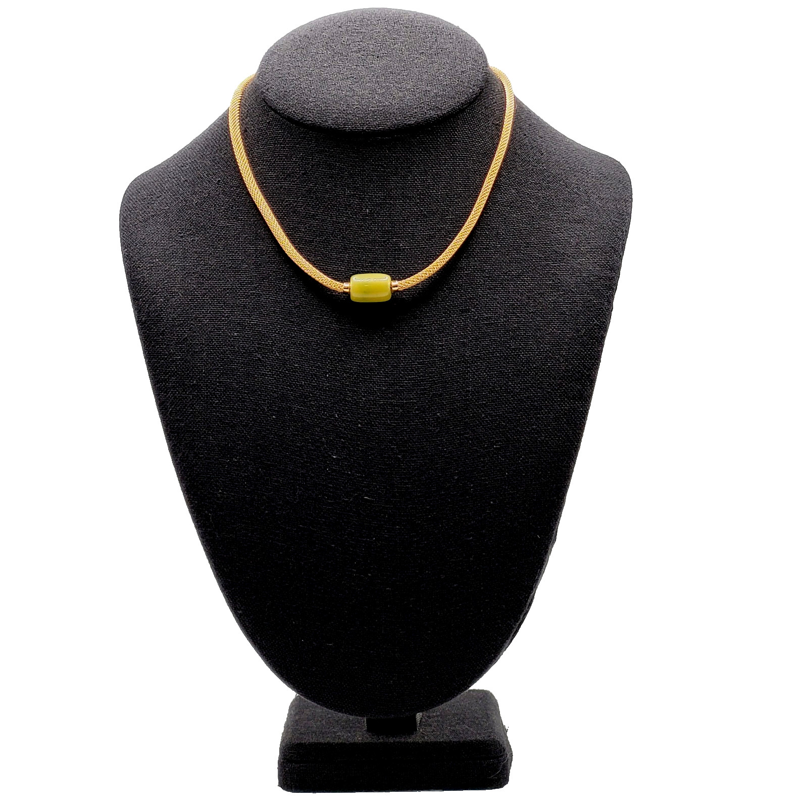 Crown Trifari Mesh Choker Necklace Lime Green Lucite Fixed Barrel Pendant 15 in