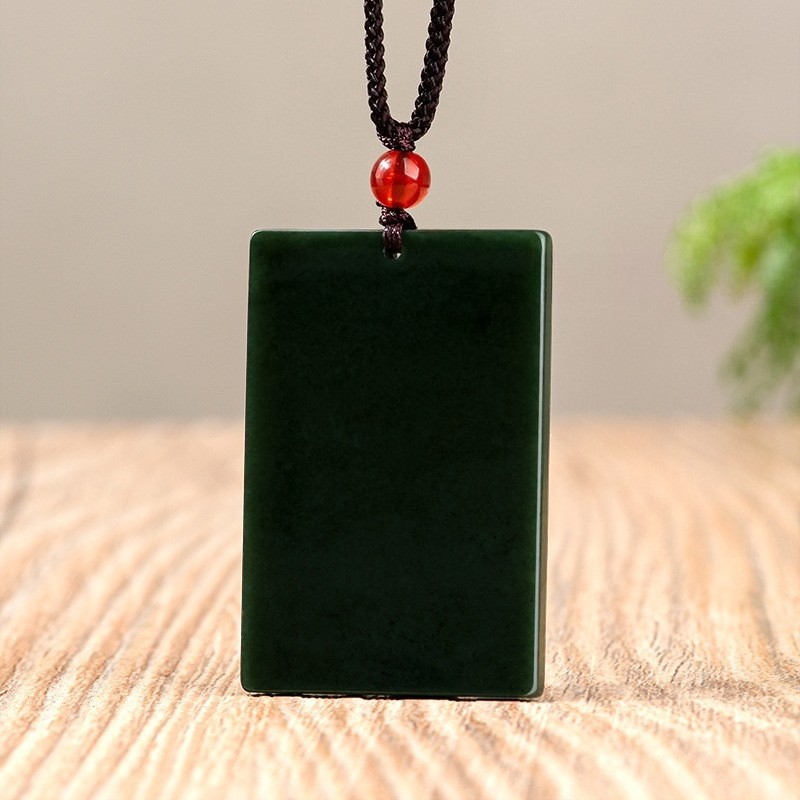 4Pcs 4 Colors Certified Natural A Jade Carving Rectangle Lucky Pendant Necklace