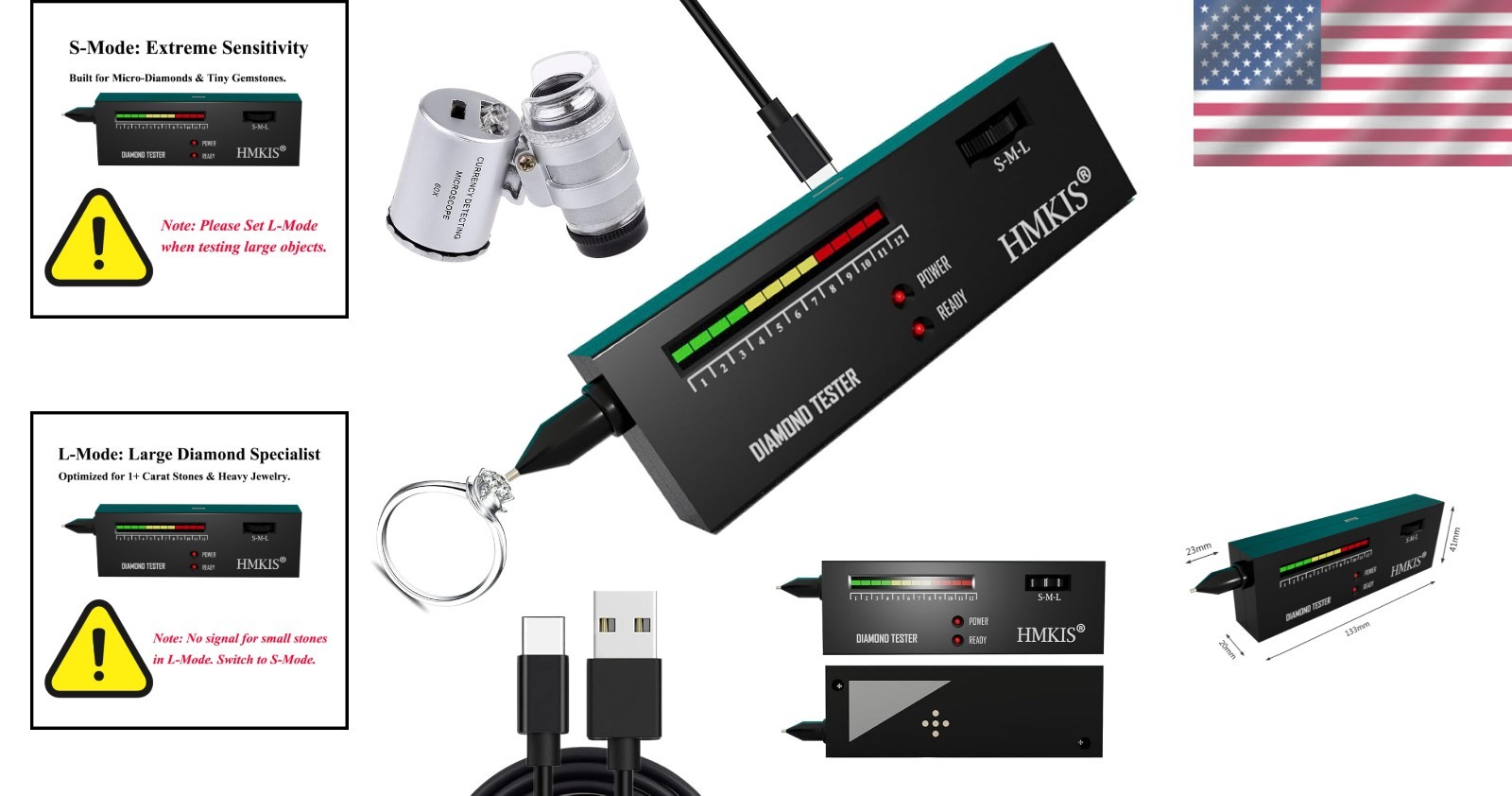 Battery Powered Diamond Tester with Jewelers Loupe for Rapid Authenticity Tests