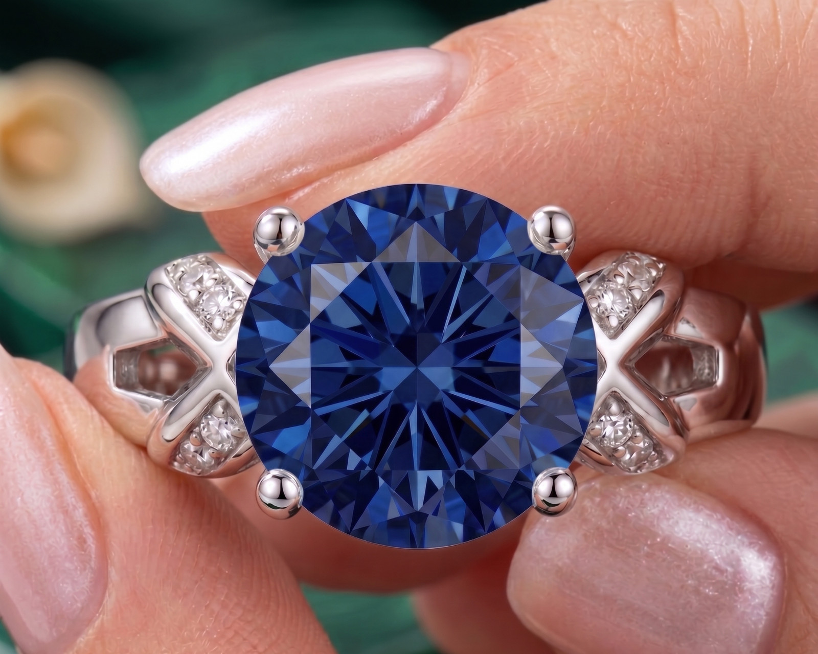 6.00 Ct Certified Round Shape Blue Natural Diamond Ring VVS1 White Gold Finish
