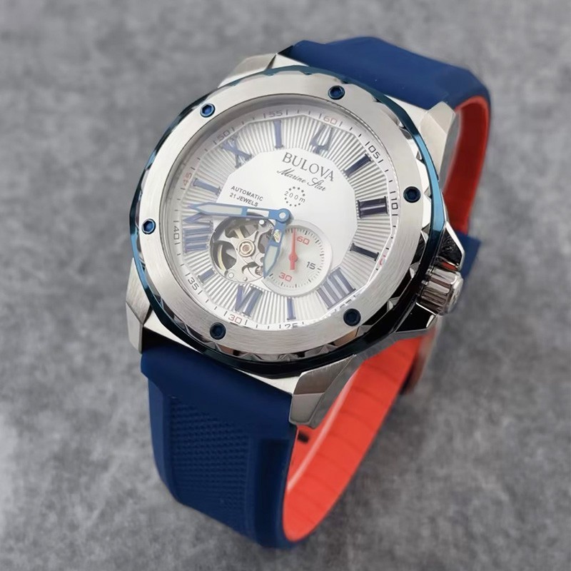 Bulova Marine Star 98A225 Automatic Men’s Watch White Dial Blue Rubber Strap