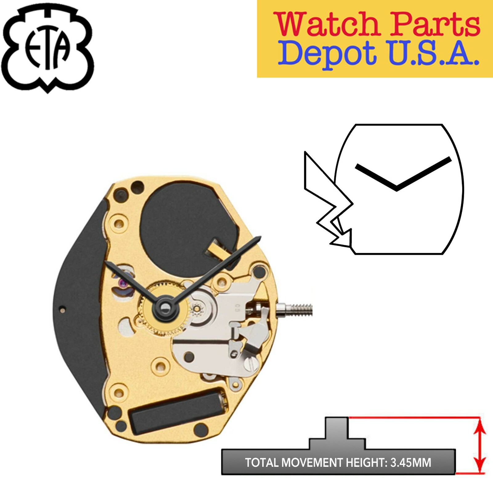 Genuine ETA 902.002 Swiss Made Quartz Movement, 2 Hands Standard Height – NEW!
