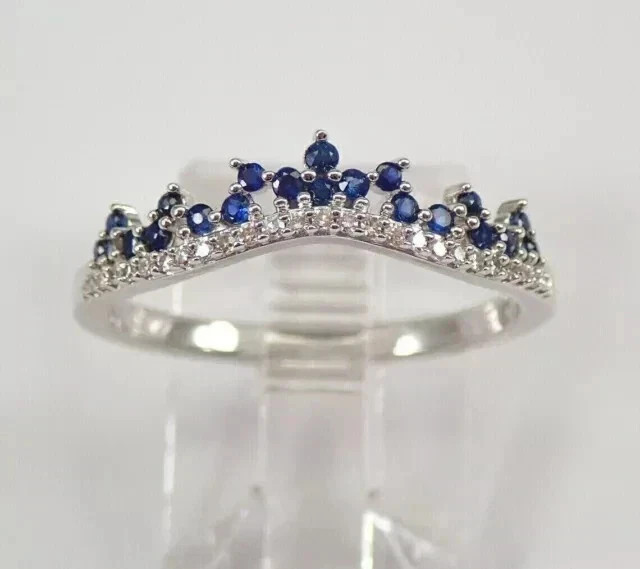 VVS1 Round Cut Lab Created Sapphire &Diamond Anniversary 14K White Gold FN Ring