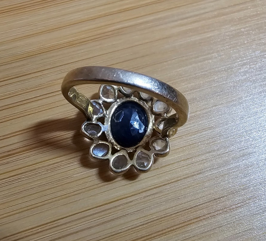 ANTIQUE Sterling Silver Natural Sapphire Ring Blue & White Sapphires