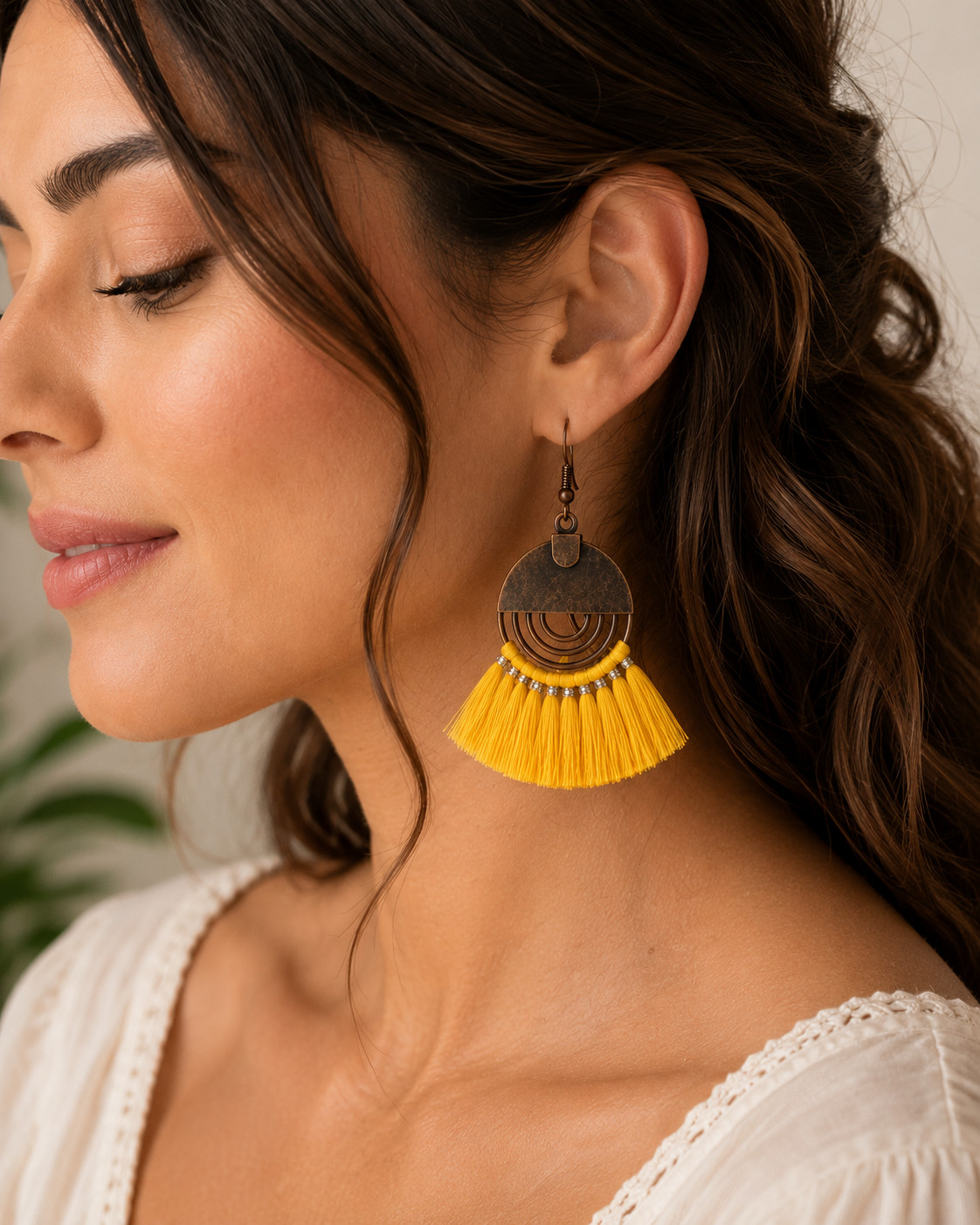 3 Pairs Women’s Boho Tassel Dangle Earrings Yellow Green Ethnic Statement Set