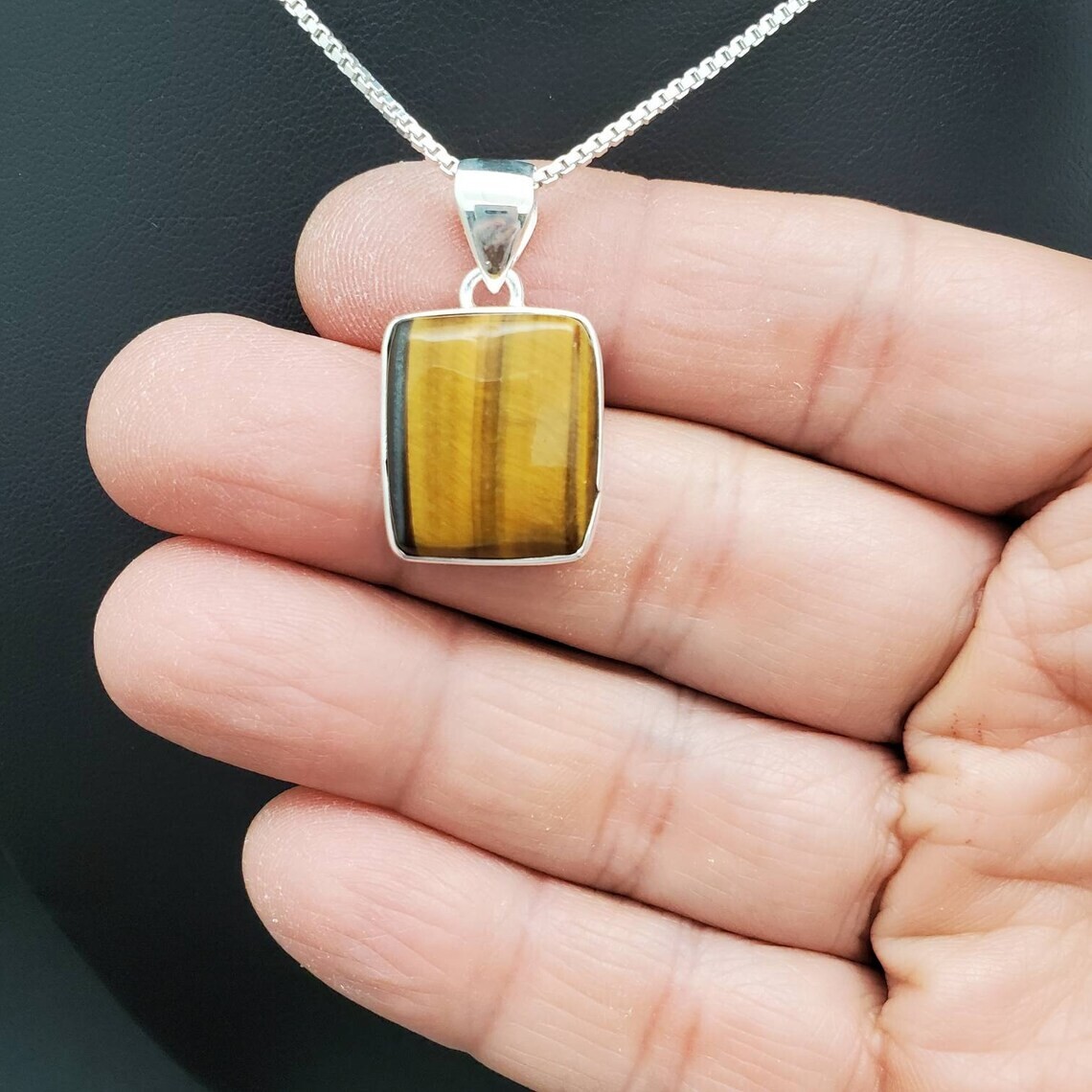 Tiger Eye Gemstone Pendant Handmade Pendant 925 Sterling Silver Anniversary Gift