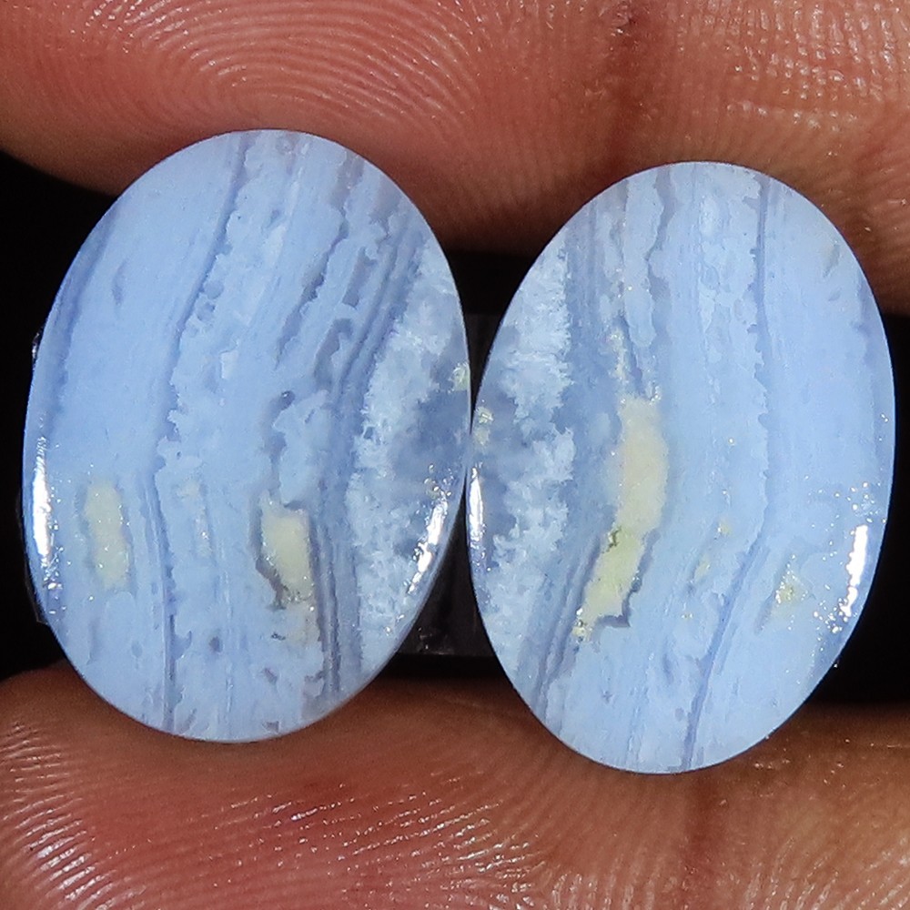 natural BLUE LACE AGATE pair oval shape loose gemstone 27.40 Cts. (14x20x04 mm)