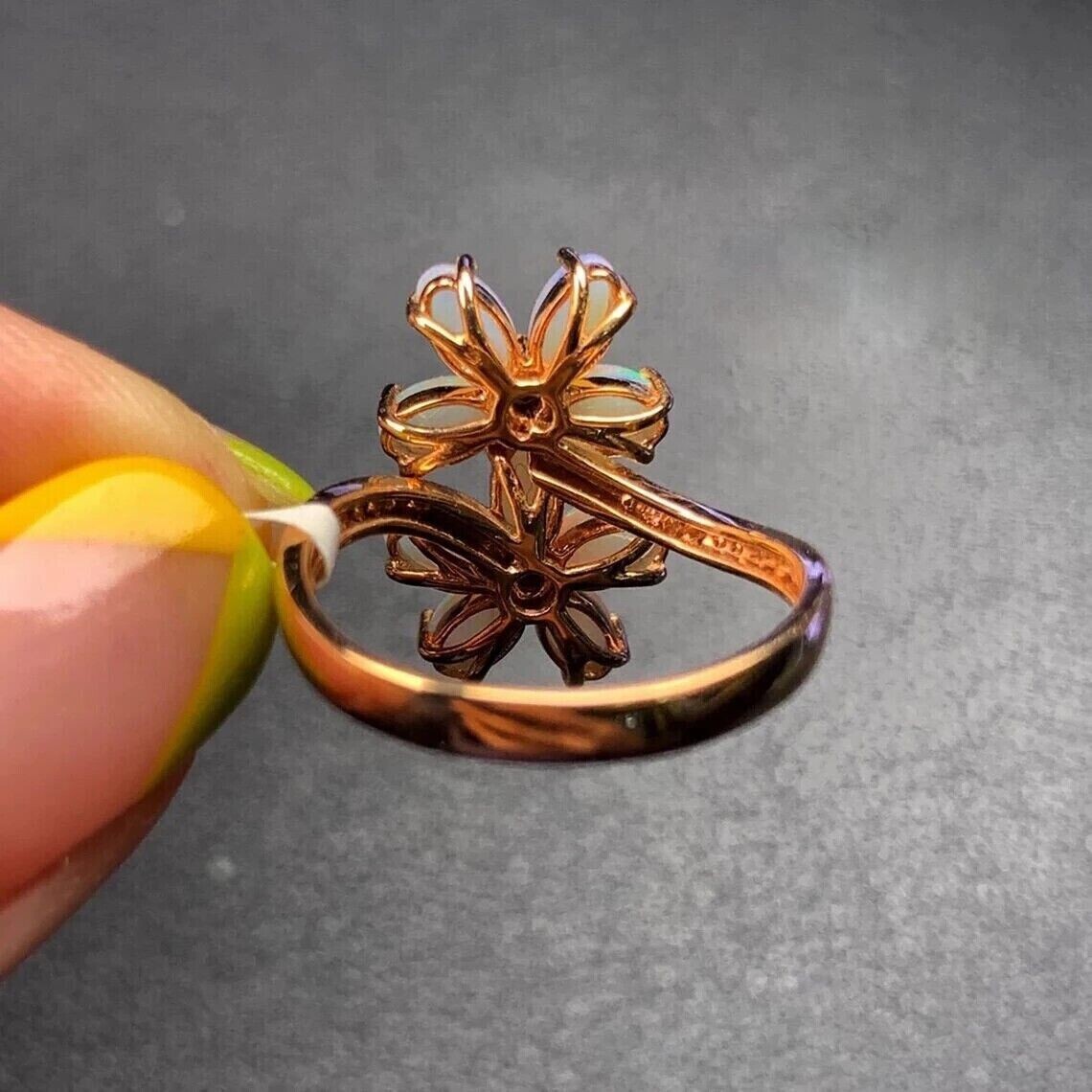 3Ct Oval Cut Simulated Fire Opal Women’s Flower Ring 14k Rose Gold Plated Silver
