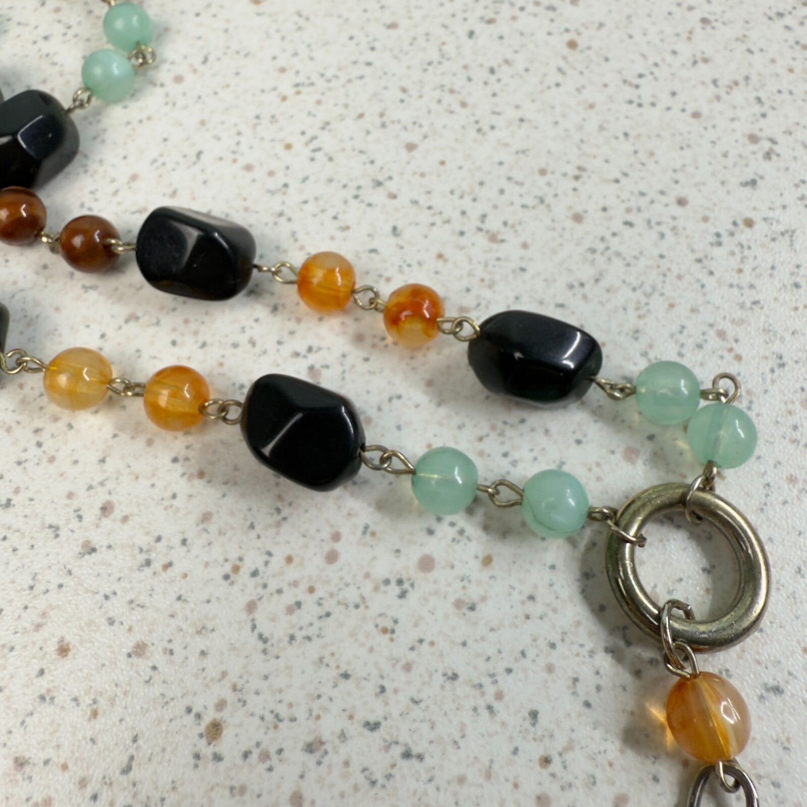 Multi Color Black Amber Brown Blue Stone Beaded Drop Dangle Necklace Earring Set