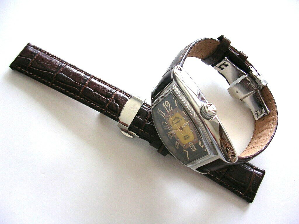 20mm Brown Croco Calf watch band with SS Push Button Butterfly Deploy IW SUISSE