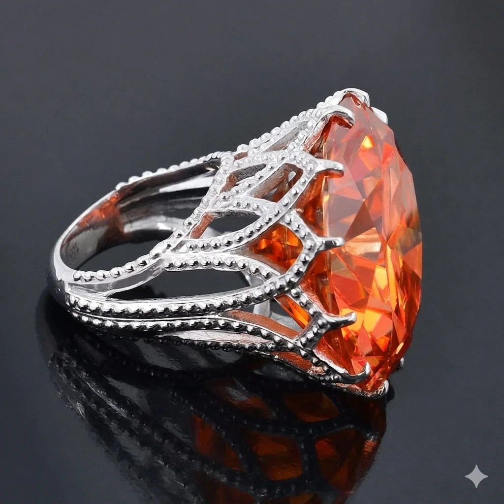 HUGE Certified 55 Ct Treated Orange Diamond Ring, Gift For Love-Tariffs FREE