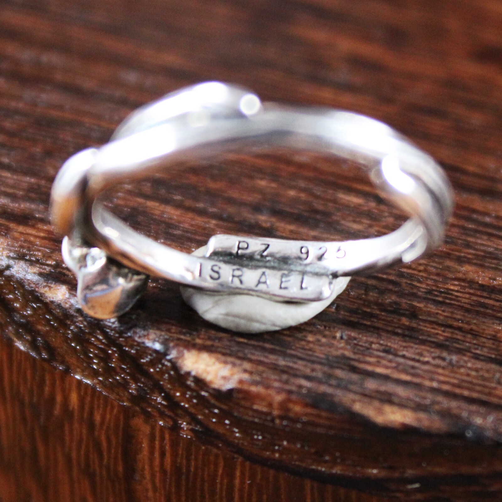 PZ ISRAEL Small ROSE BUD with Rose Stem Band Ring Sterling Silver Size 8
