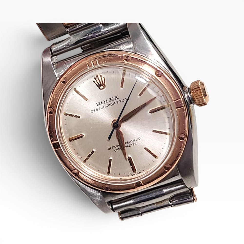 W/Box Vintage Rolex Oyster Perpetual 31 mm Steel 18K Rose Gold Watch 3372