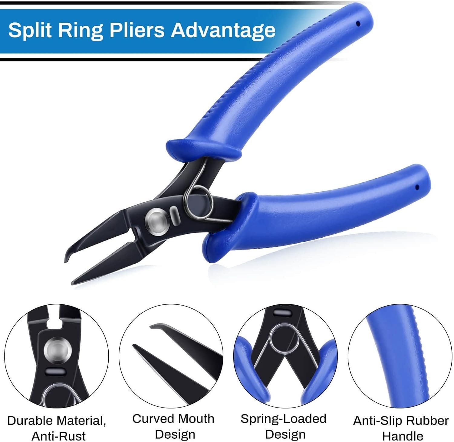 Split Ring Opener Tool, Jewelry Making Pliers, 5.5 in, Black Blue