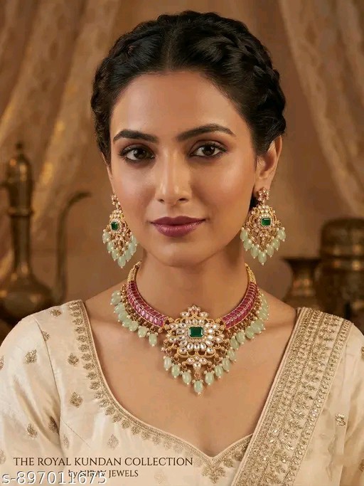 Indian Bollywood Gold Plated Choker Kundan Necklace Earring Jewellery Set